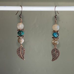 Black Fire Agate and Emerald (green) Earrings